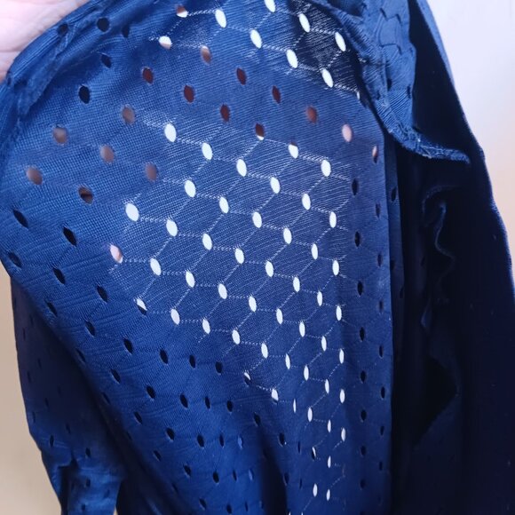 1OF1 Women's 8 Vintage Dress 1960's Eyelet Midi Tie Neck Slinky Stretch Nylon - Picture 8 of 9